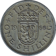 One Shilling, het oude Britse geld voor Decimal Day