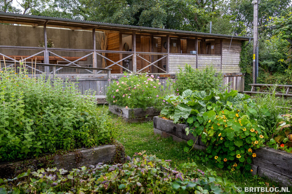 De badkamer voorzieningen van de Garden Shac bij Fforest in Pembrokeshire. 