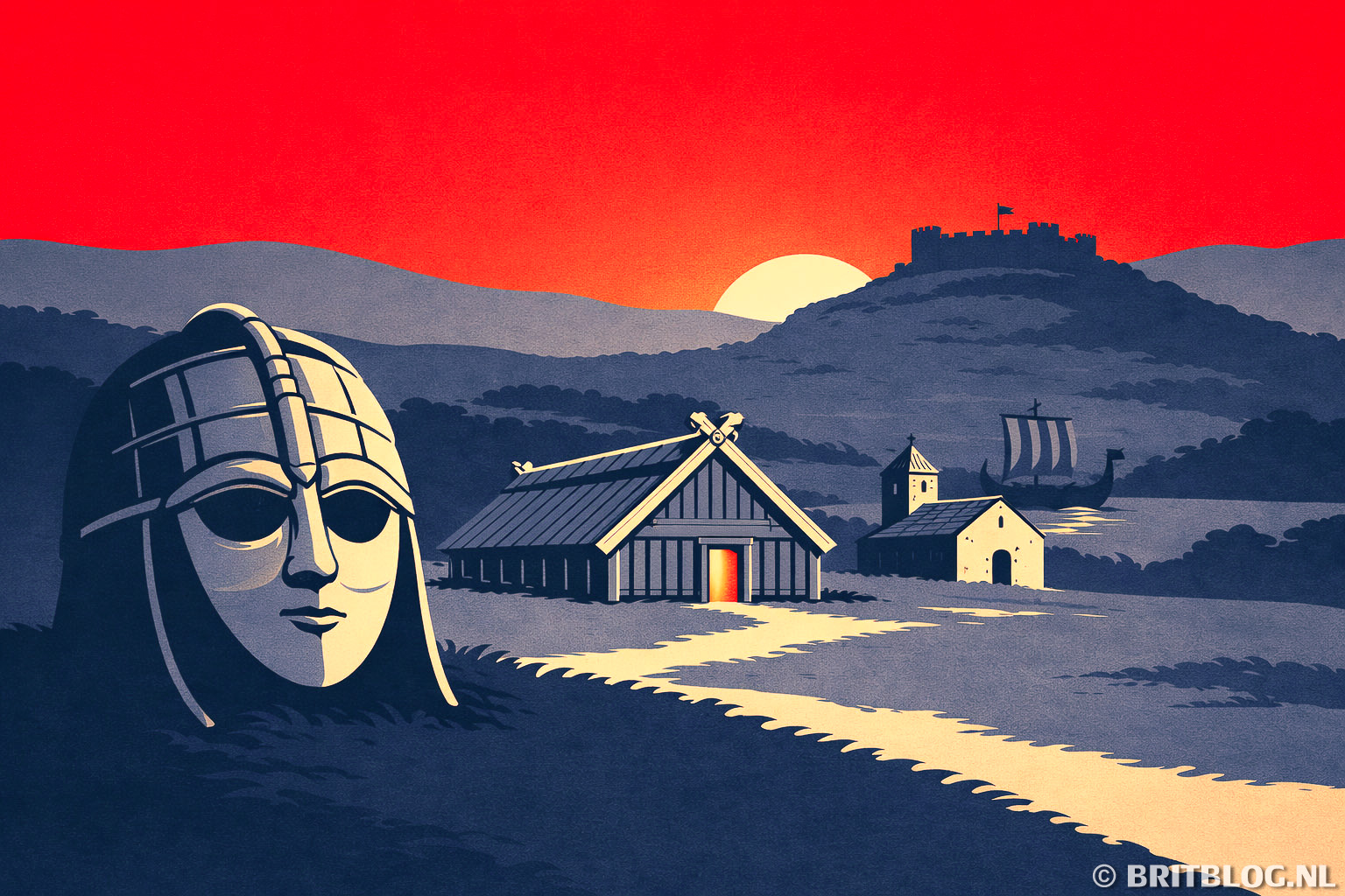 Tekening van Engeland in de Angelsaksisch tijd